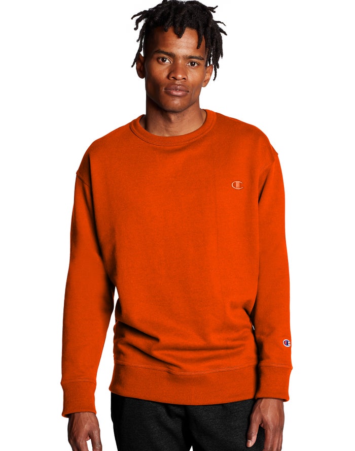 Champion Mens Sweatshirt NZ - Powerblend Fleece Crew C Logo Orange ( 8609-BOYKI )